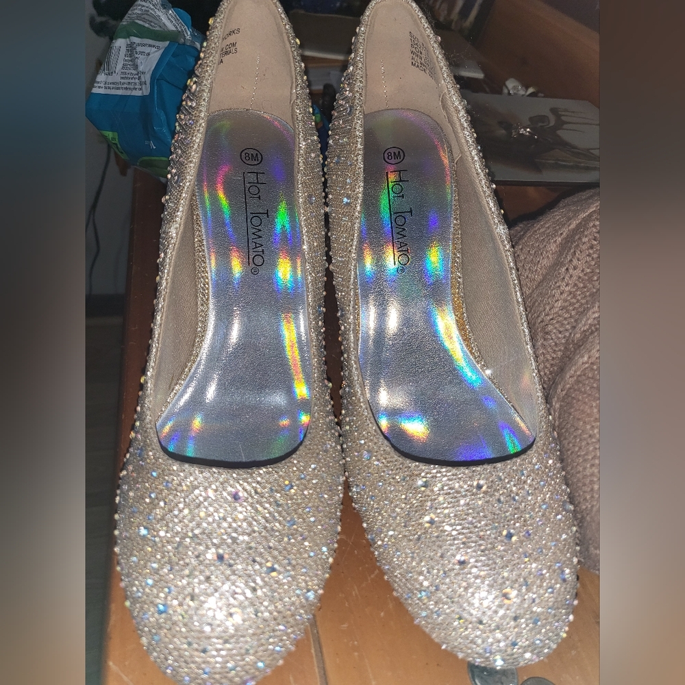 Gold sparkly heels